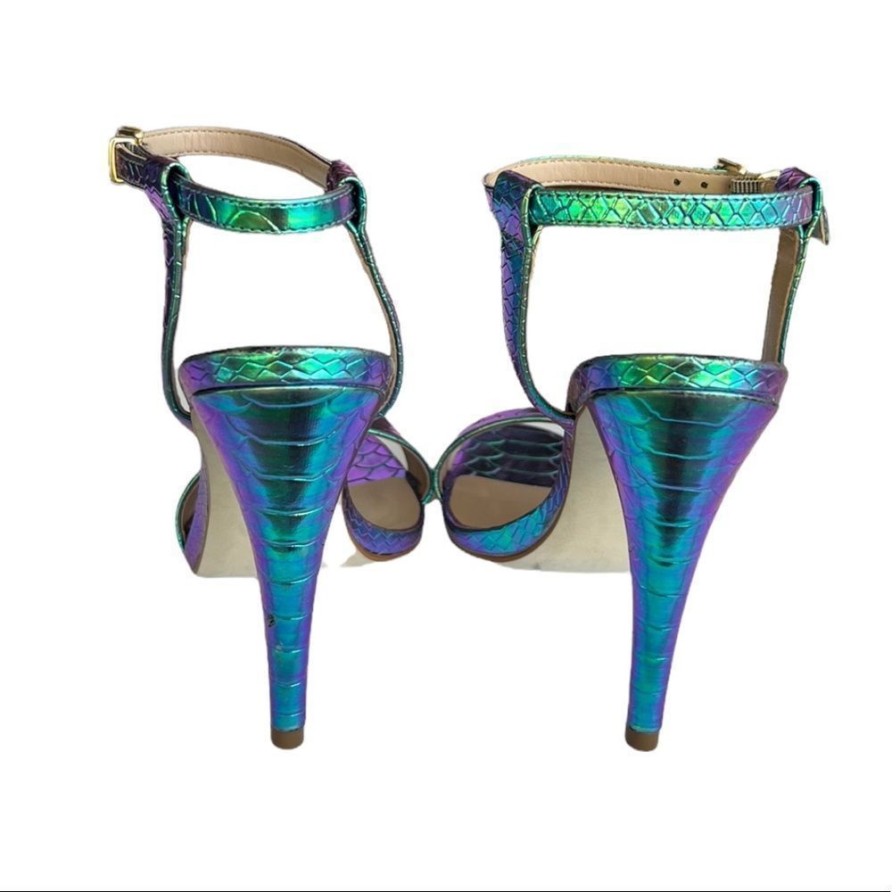 Steven Madden Carmelina Turquoise Metallic Snake-Embossed Sandal - Picture 11 of 16